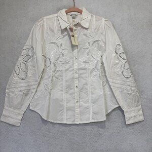 Sundance Shirt Womens Small White Embroidered Cutwork Lace Long Sleeve Boho